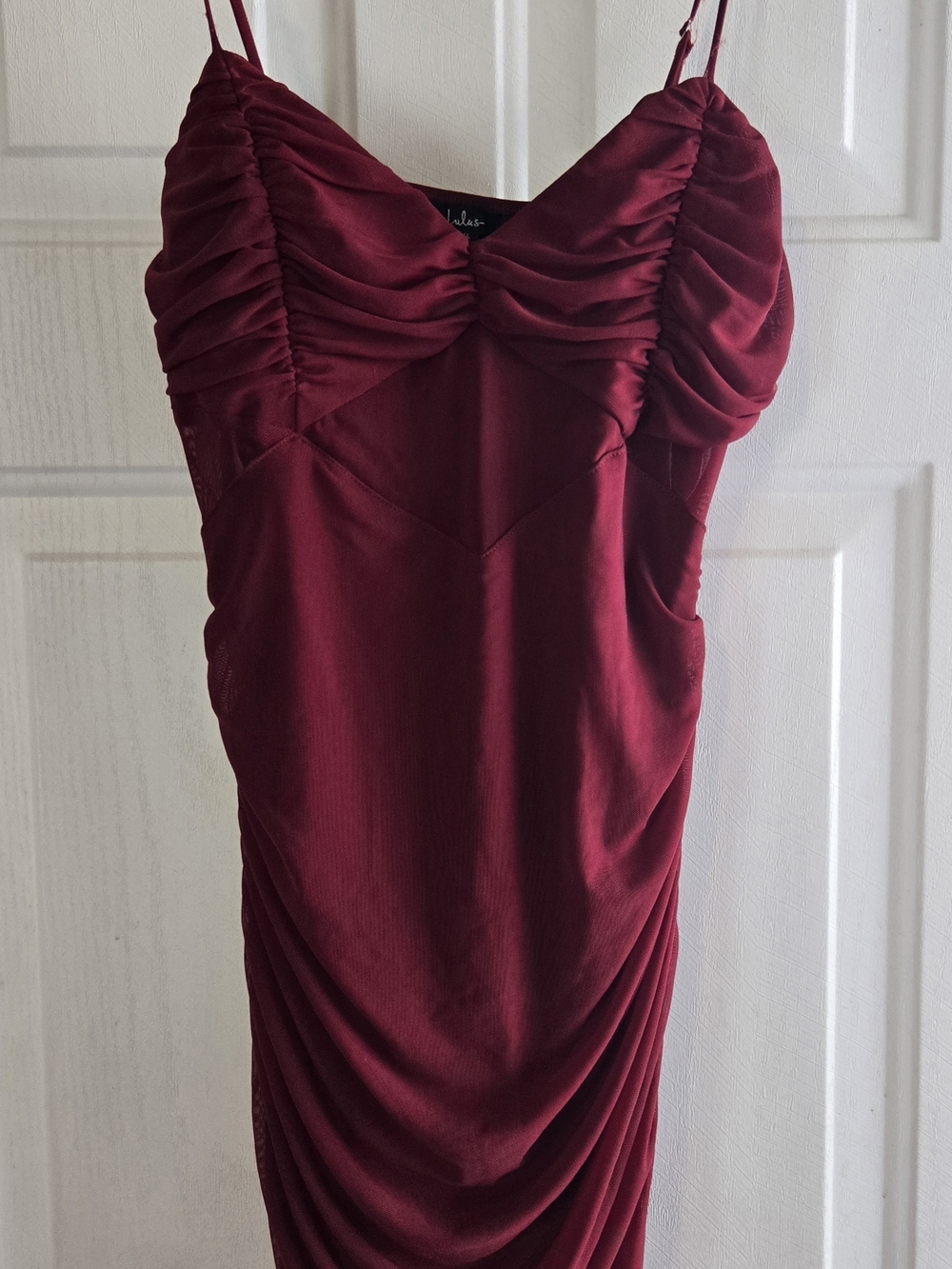 Red Bodycon Dress Women’s Ruched Sheer Panel Sexy Night Out Club Dress”